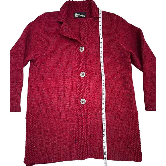 Foxglove Ireland 100% Wool Red Tweed Knit Cardigan Sweater Jacket Women M - Picture 9 of 10